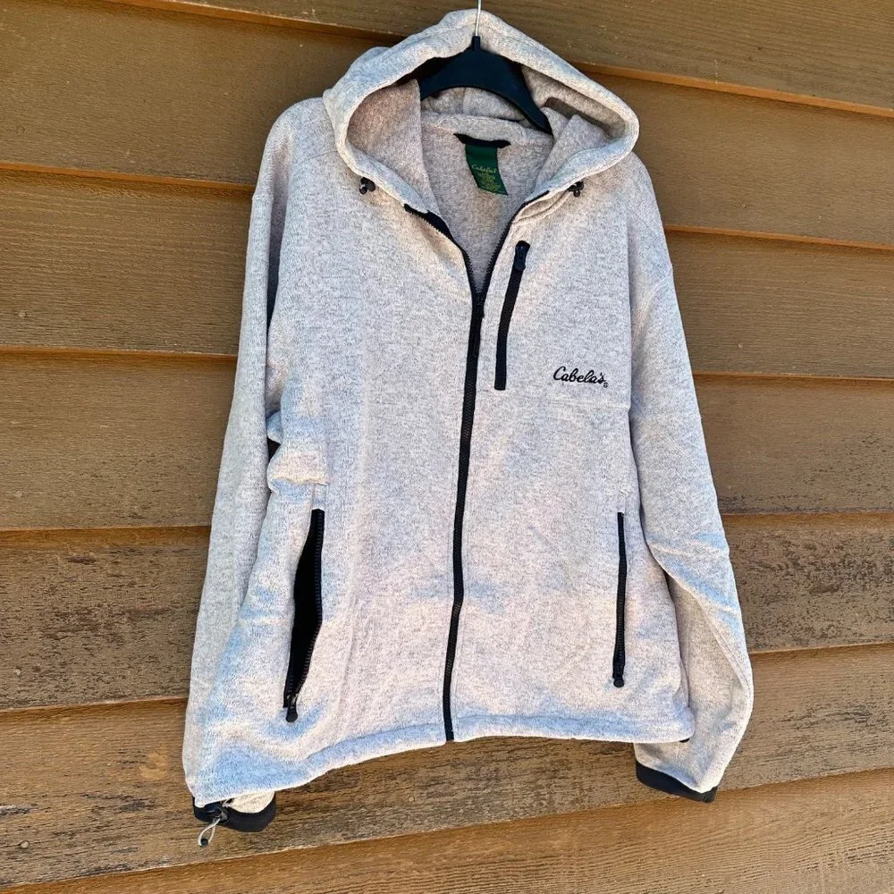 Cabela's Hooded Sweatshirts Beige Zip Up Sweater Sweatshirt Size L - Picture 8 of 11